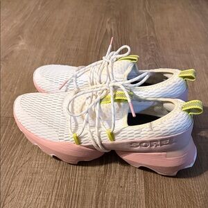 Sorel Women's White, Pink & Neon Yellow Athletic Slip-On Sneakers